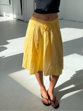 Flowy Yellow A-Line Cotton Midi Skirt